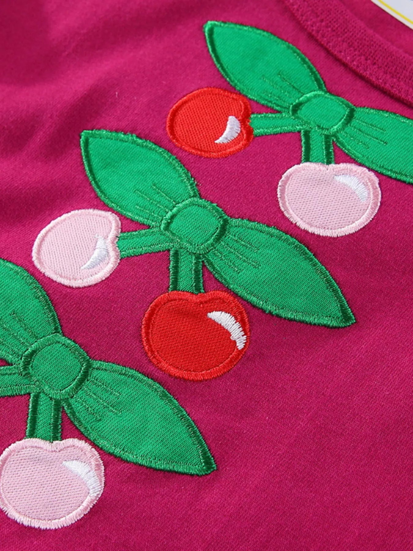 Children's Cherry Bowknot Applique Ruffle Sleeve Casual Dress