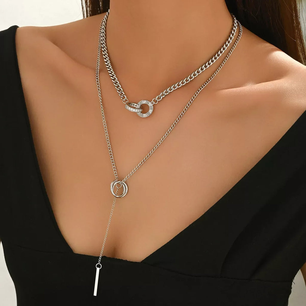 Double Layered Chain Y-Shaped Pendant Necklace