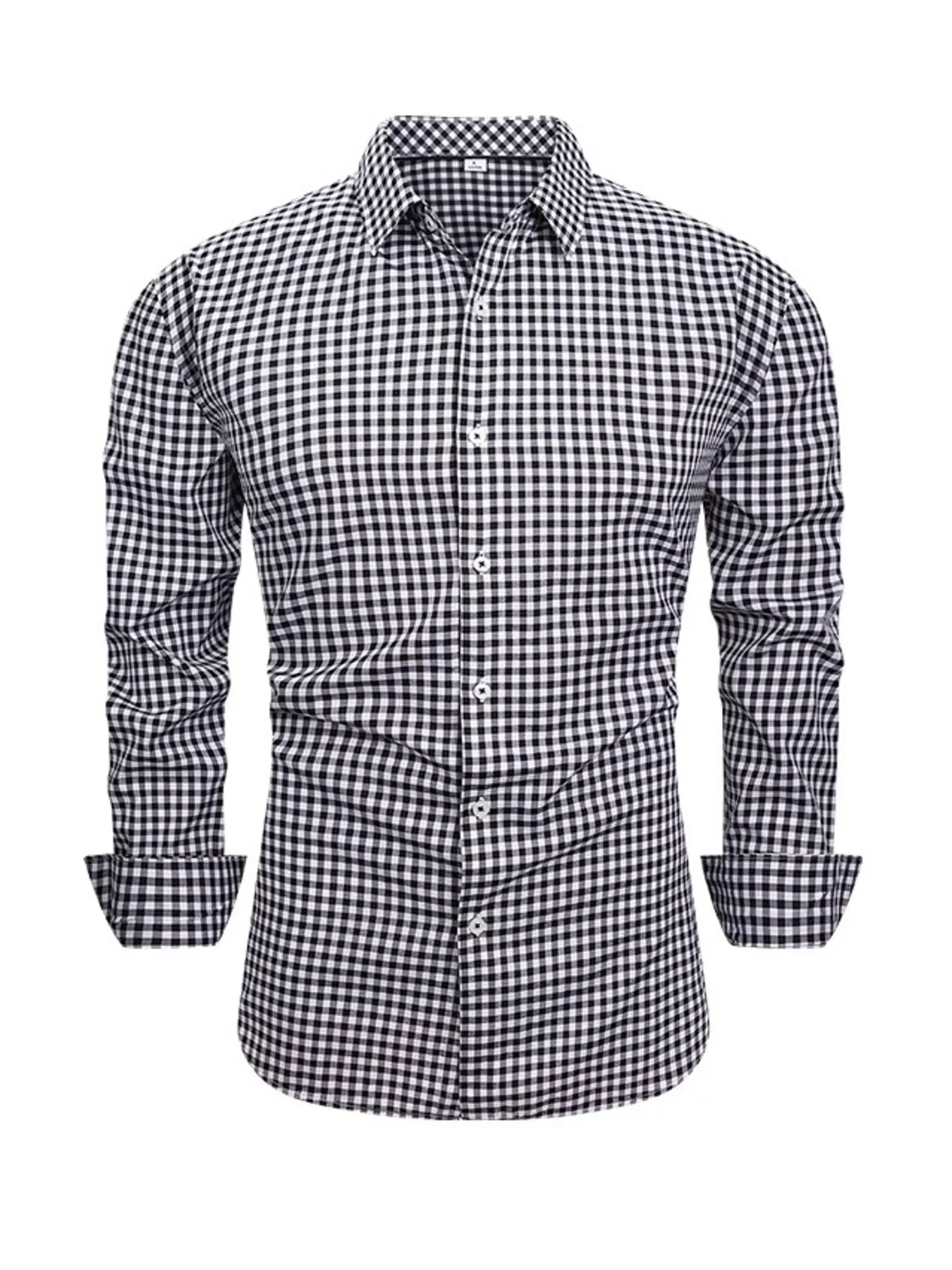 Men's Full Size Classic Fit Long Sleeve Gingham Shirt Plus Size