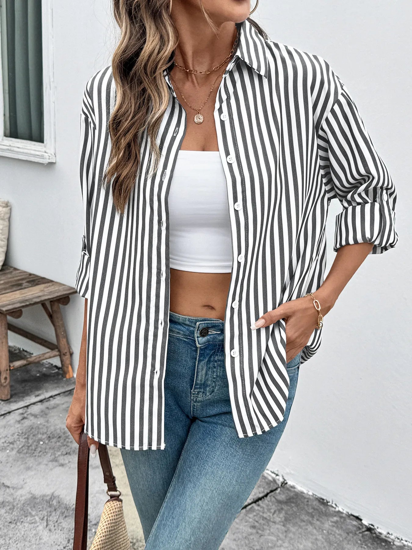 Striped Oversized Button-Up Shirt