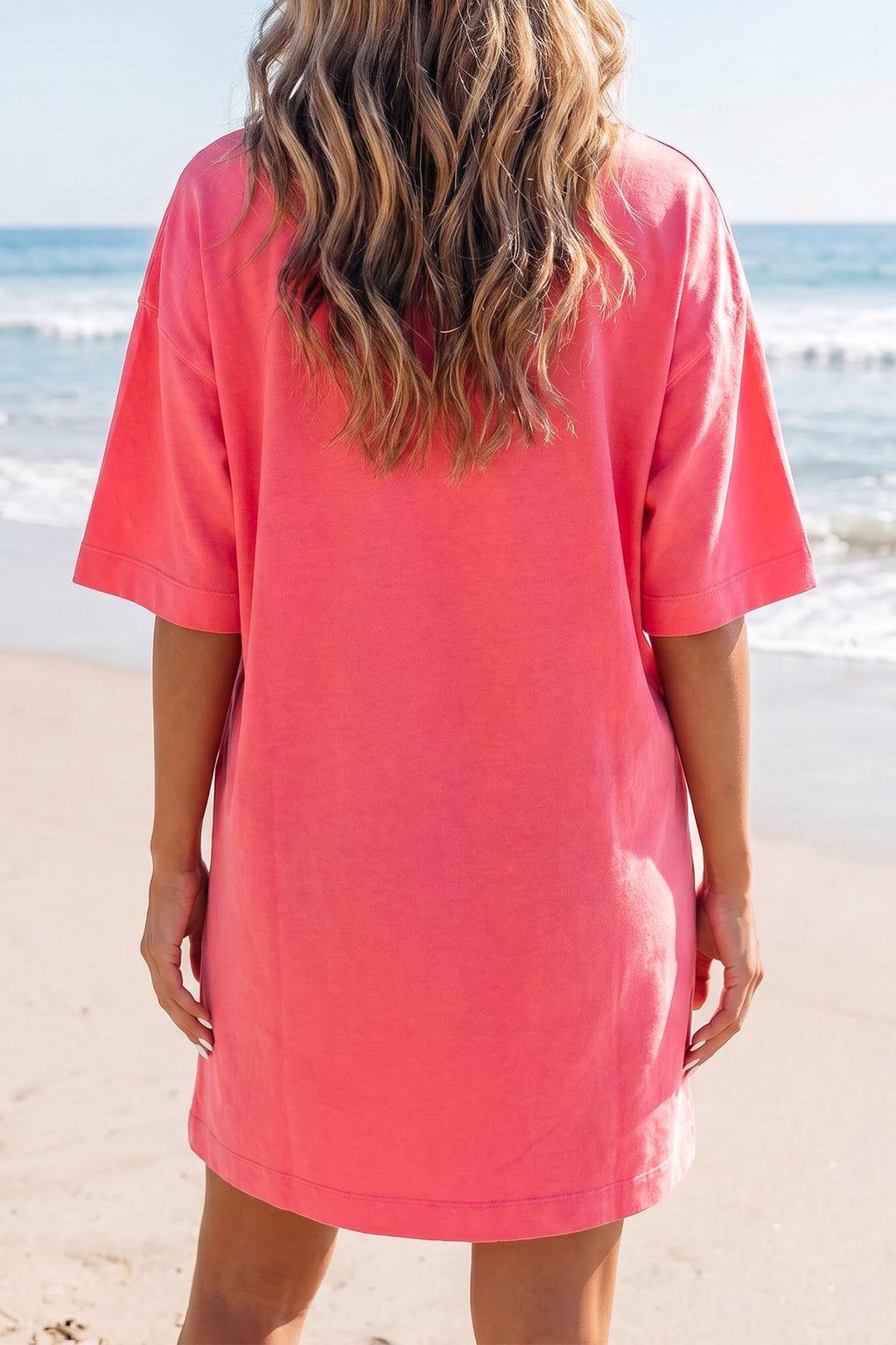 Solid Drop Shoulder Loose T-Shirt Mini Dress