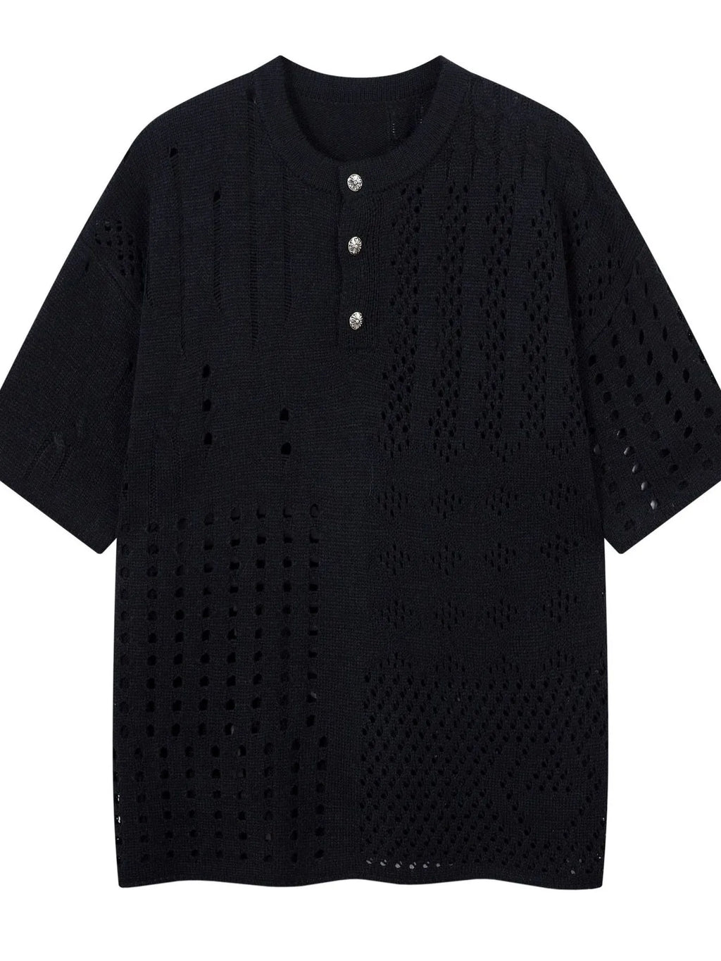 Men's Openwork Button Detail Knit Henley T-Shirt