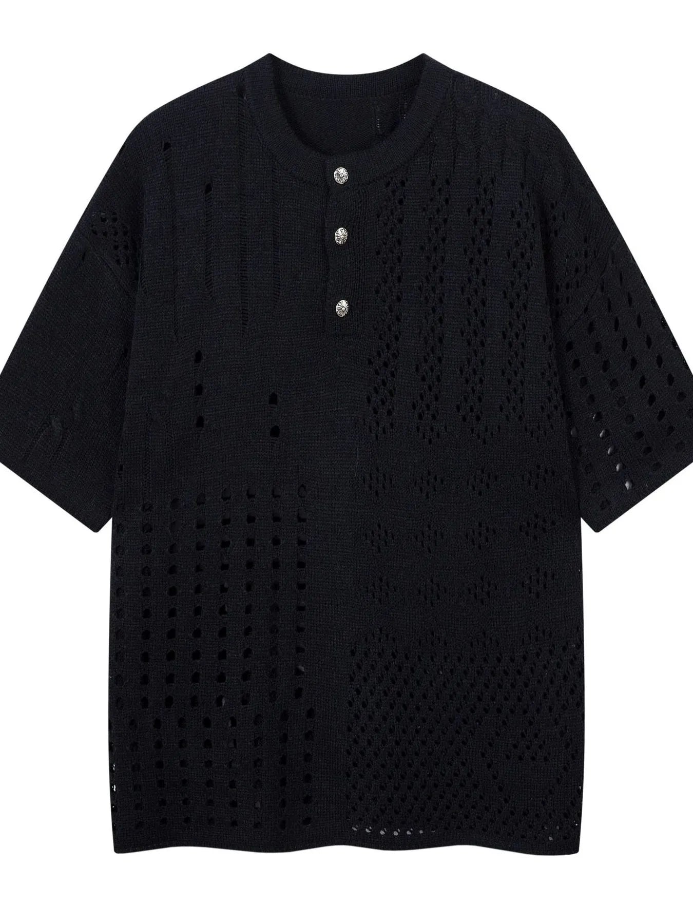 Men's Openwork Button Detail Knit Henley T-Shirt