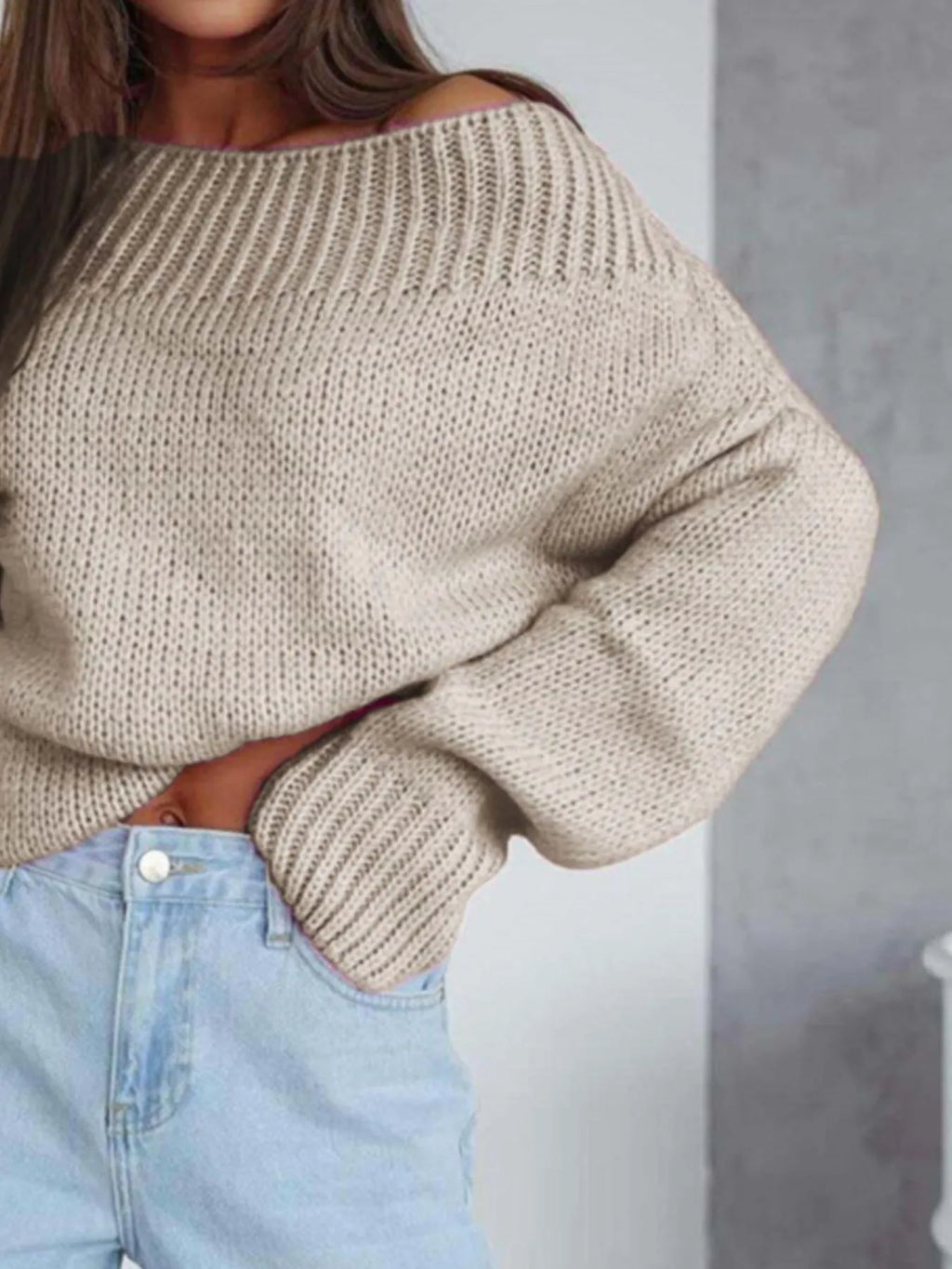 Boat Neck Drop Shoulder Sweater