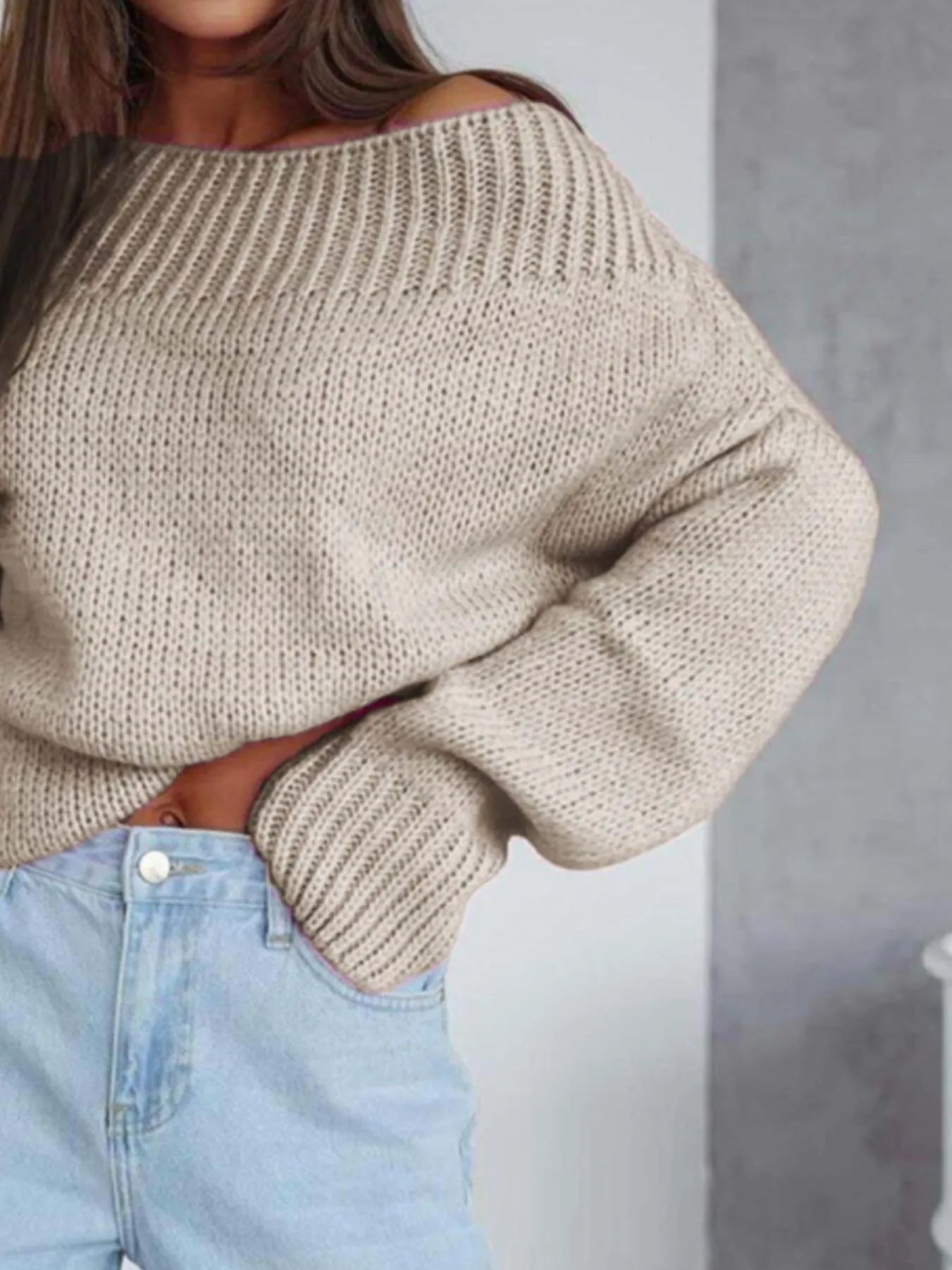 Boat Neck Drop Shoulder Sweater