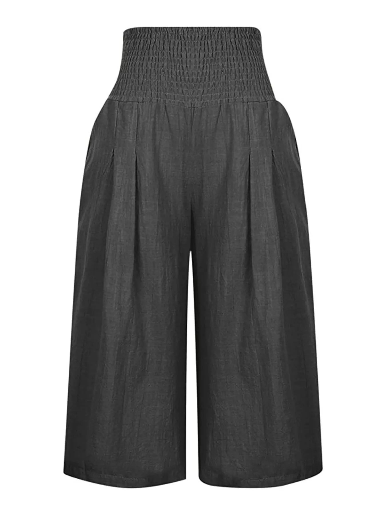 Smocked Wide-Leg Capri Pants