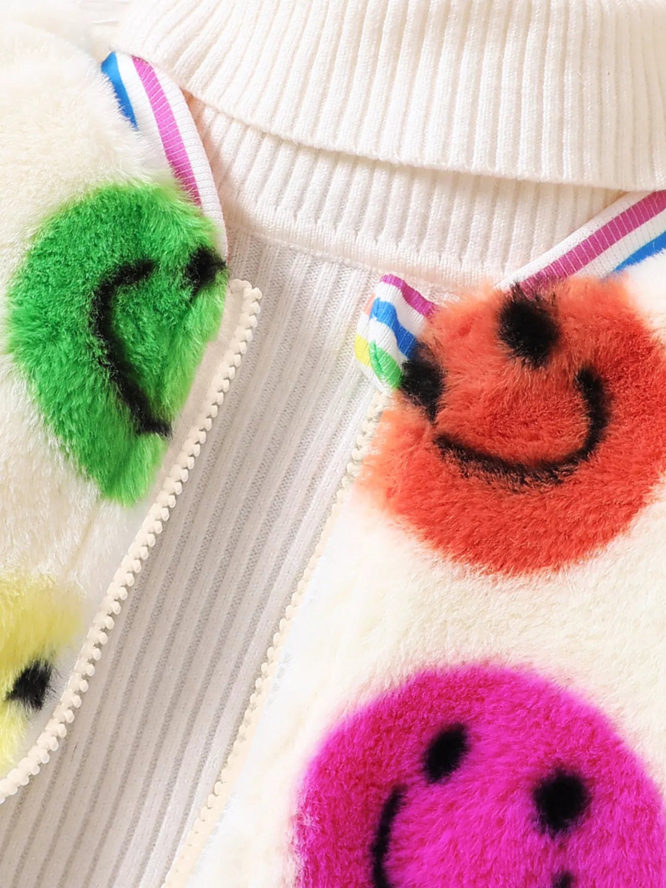 Children's Cheerful Smiley Face Print Plush Jacket