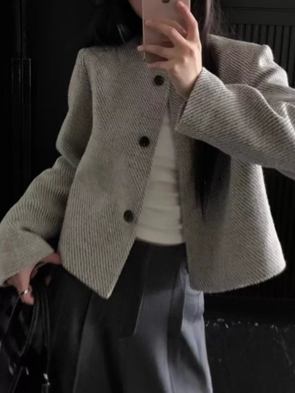 Button Up Tweed Cropped Jacket