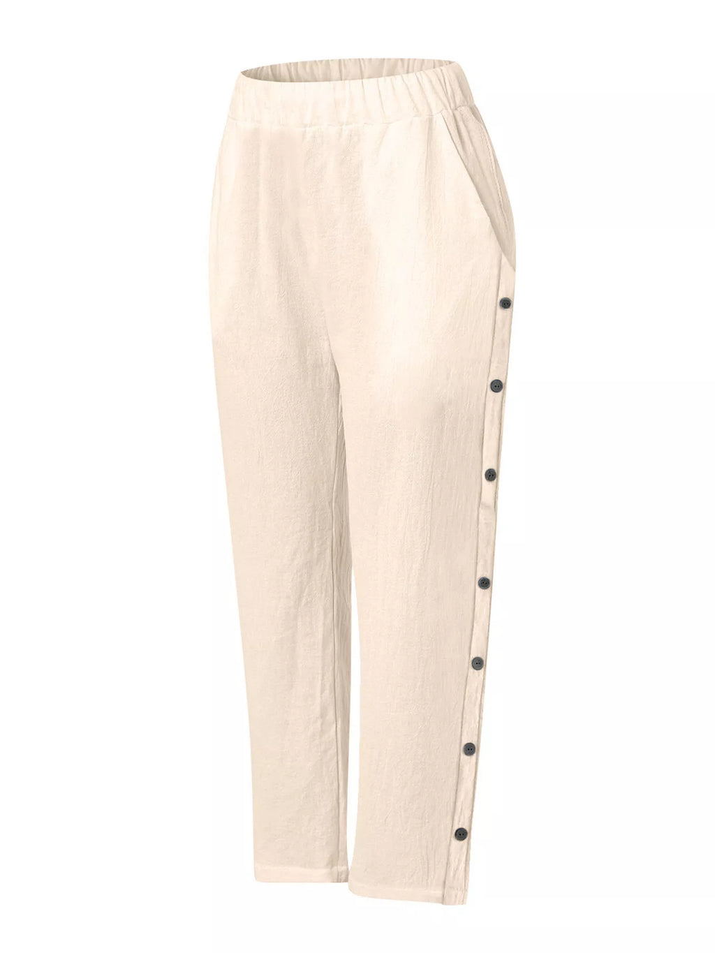 Full Size Side Button Decor Pants Plus Size