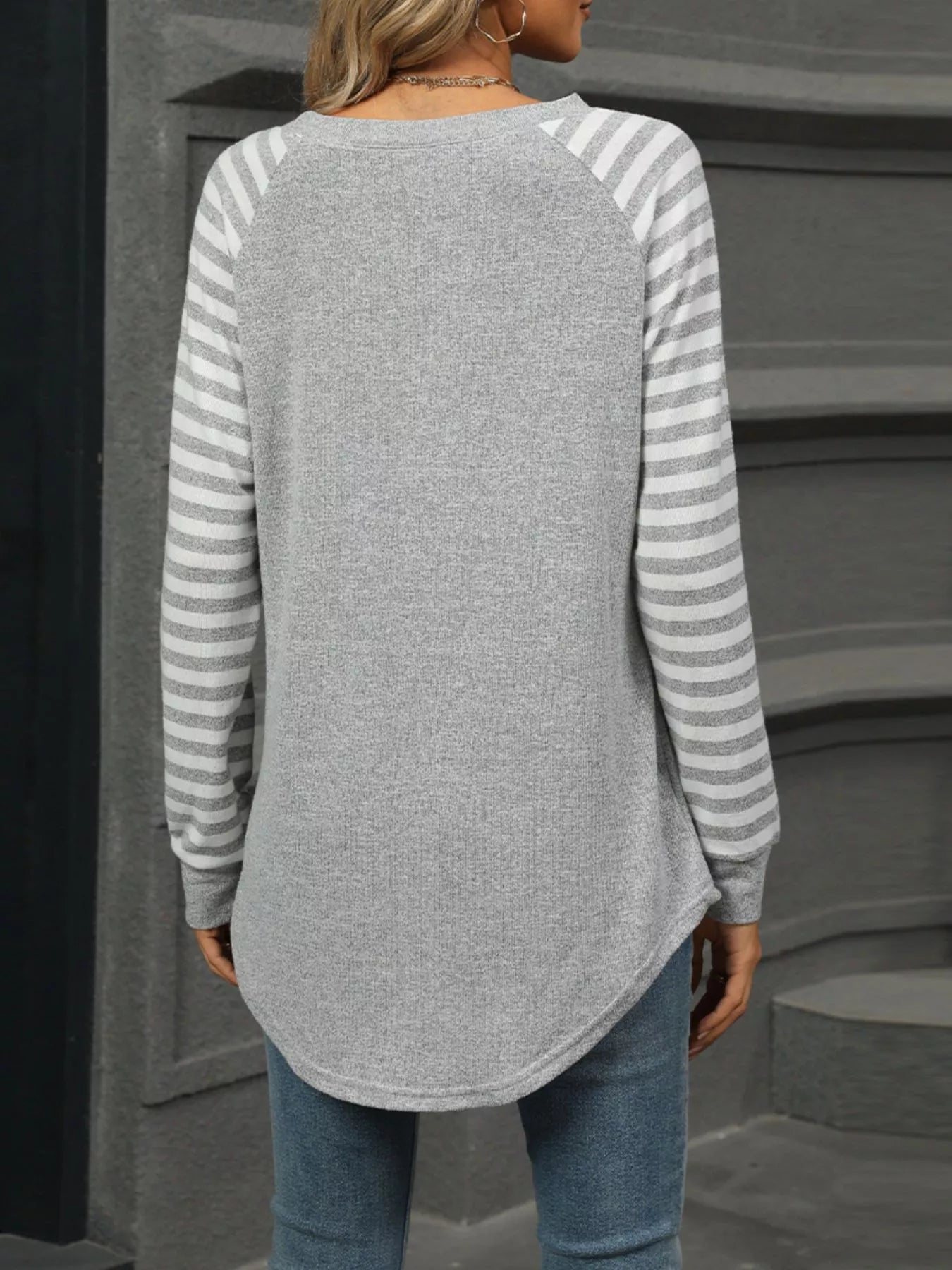 Striped Round Neck Raglan Sleeve T-Shirt