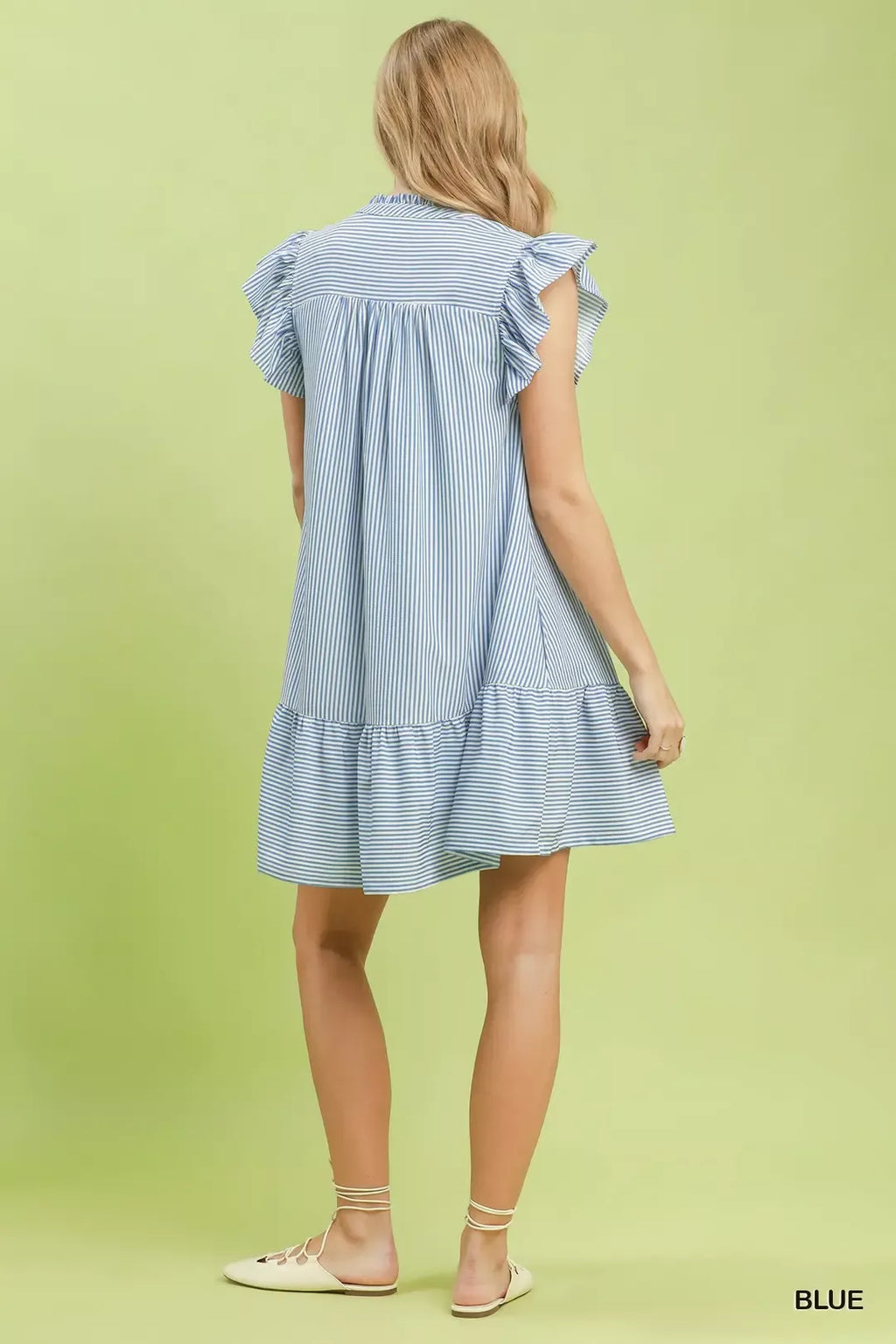 Umgee Ruffle Trim Stripe Flutter Sleeve Mini Dress