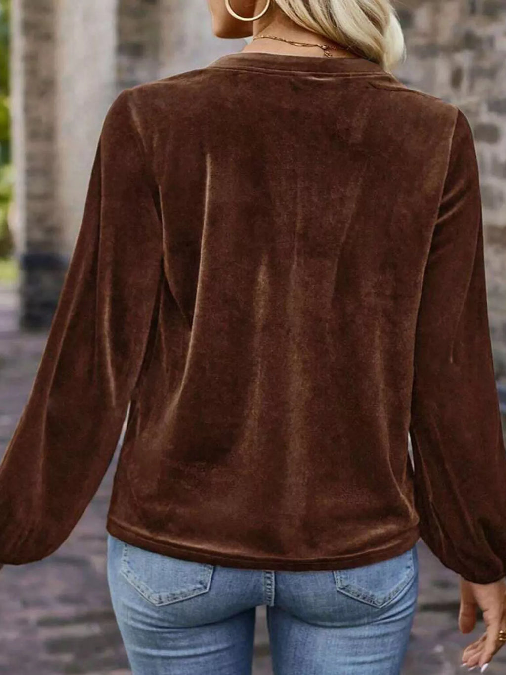 Velvet Balloon Sleeve Blouse