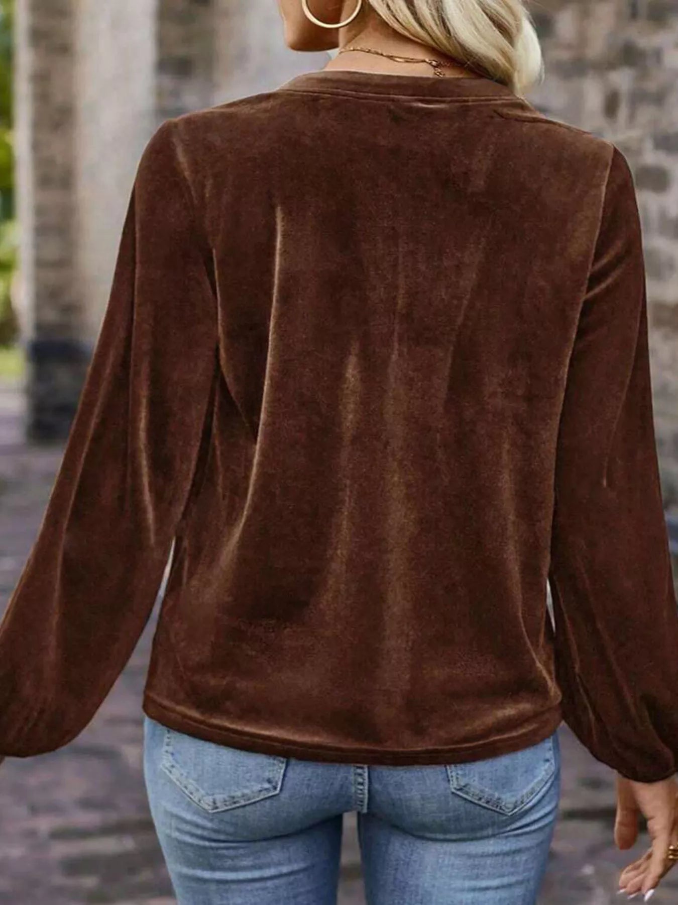 Velvet Balloon Sleeve Blouse
