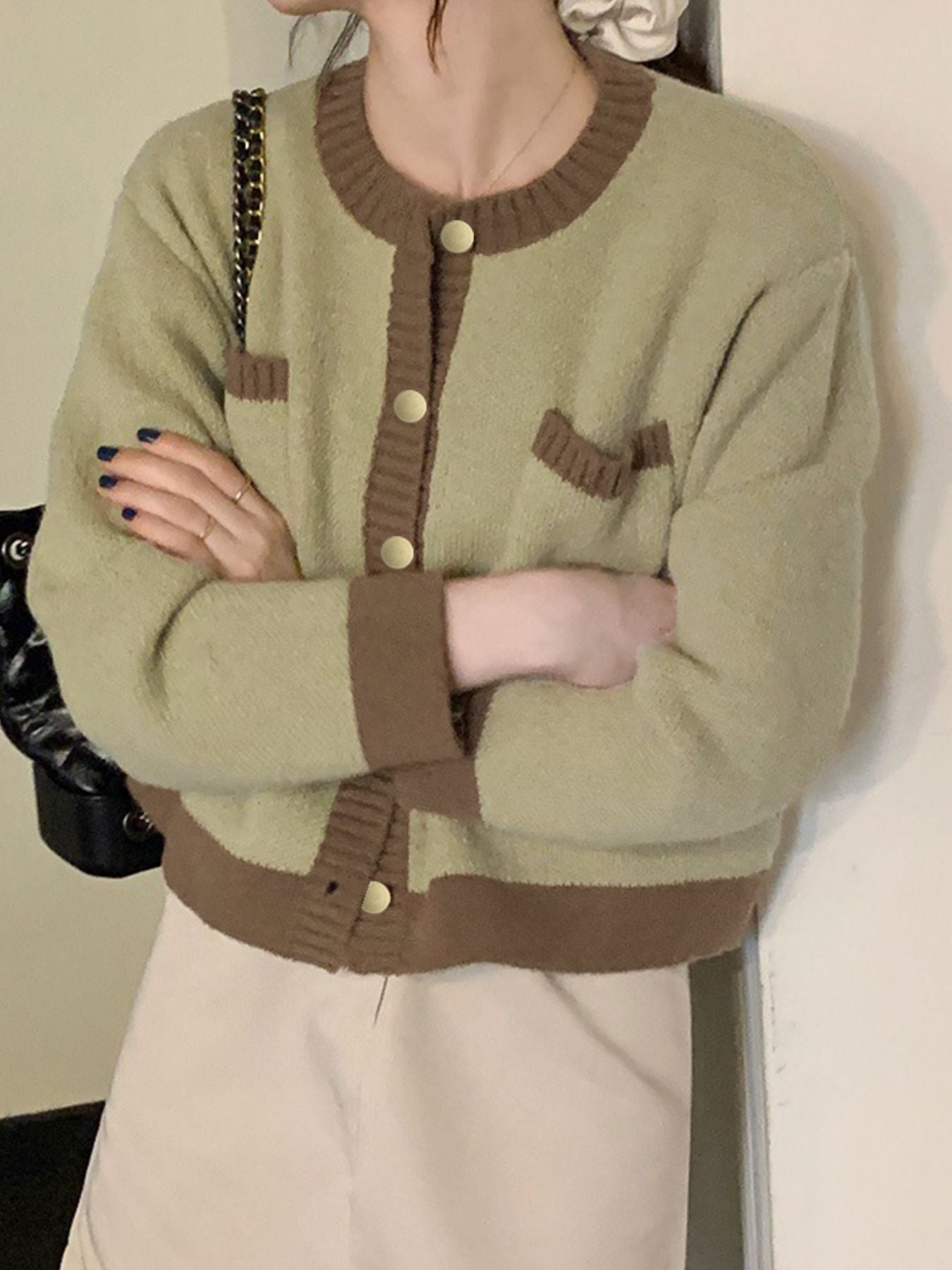 Contrast Trim Button Up Cardigan