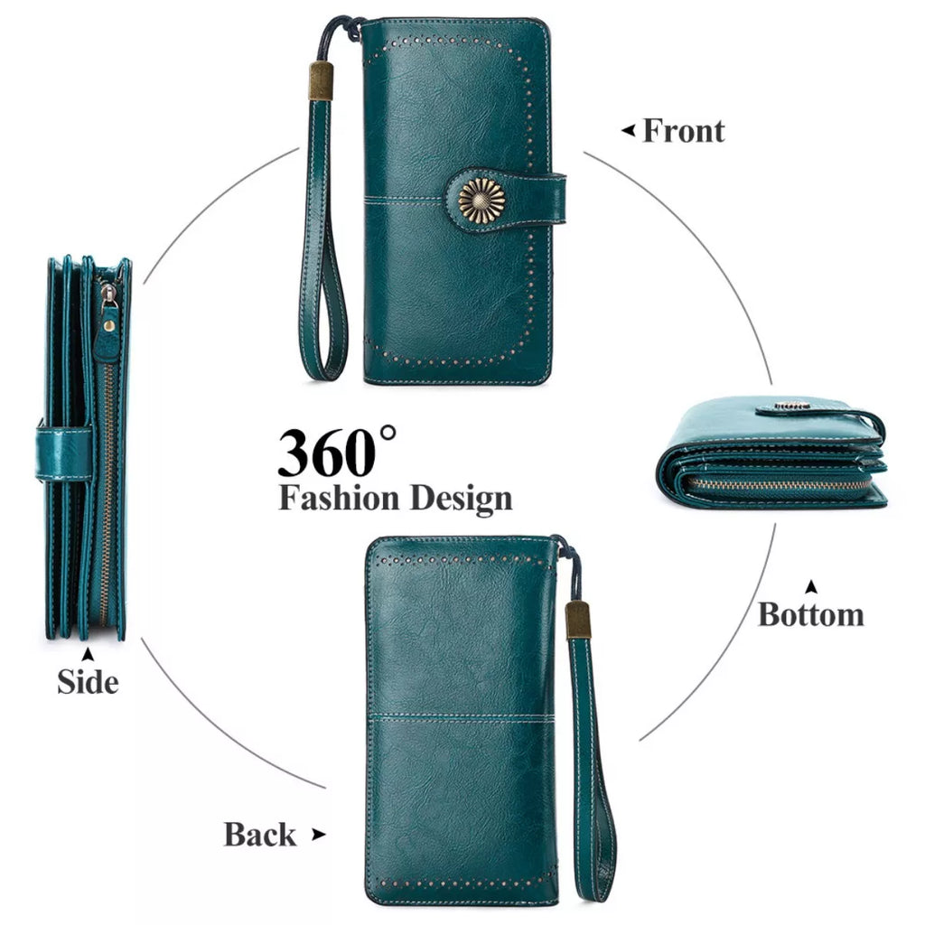 Vintage Style Leather Long Wallet