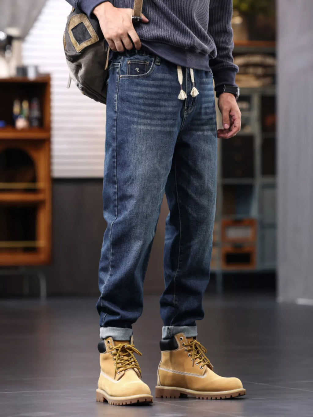 Men's Plus Size Drawstring Waist Relaxed Fit Jeans