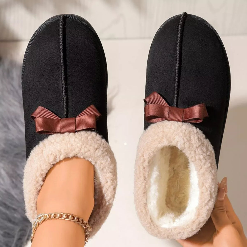 Cozy Bowknot Plush Lined Slip-Ons