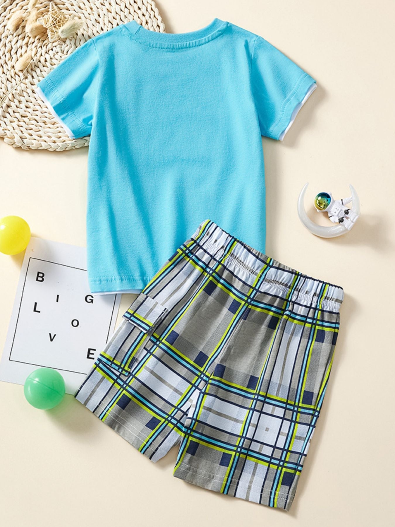 Children's Robot Short Sleeve Tee & Plaid Shorts Set