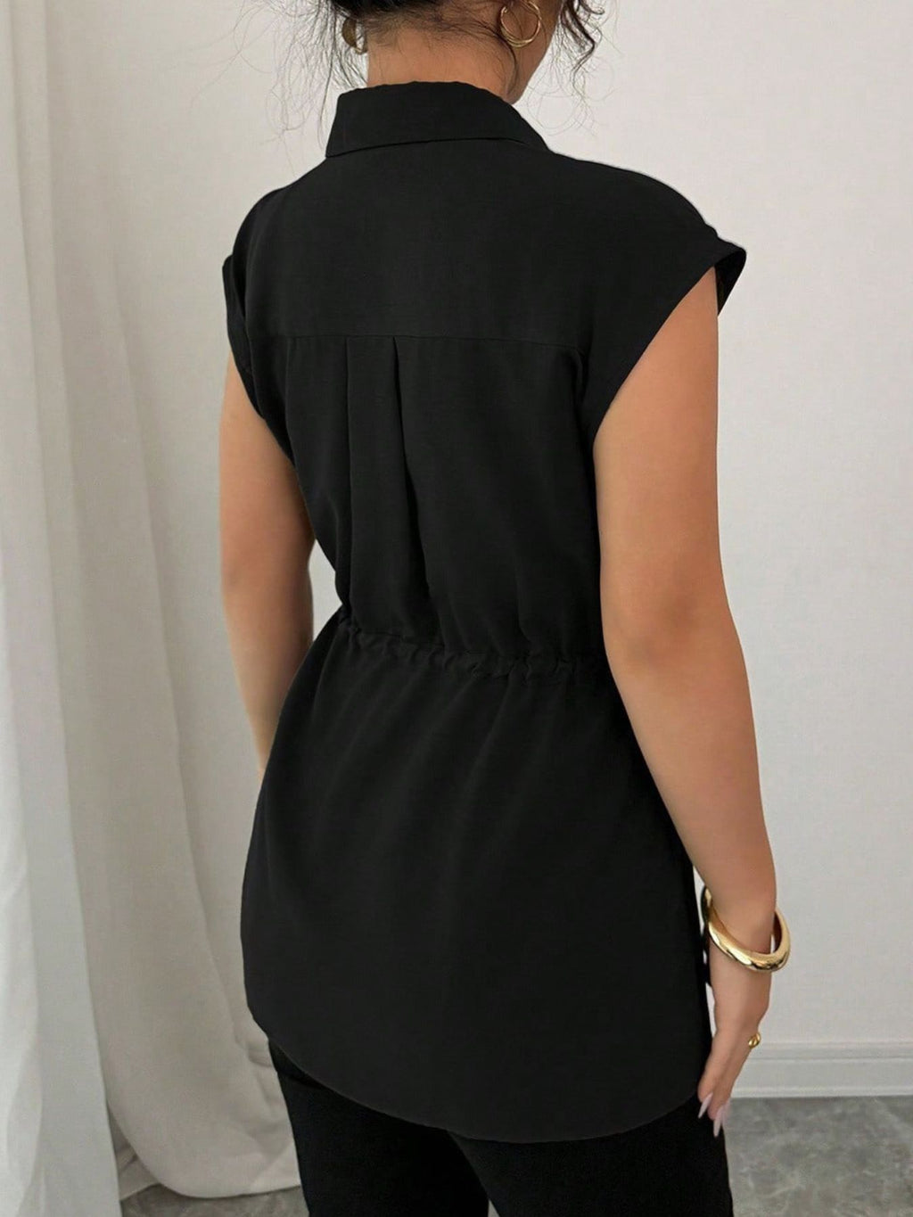 Drawstring Waist Cap Sleeve Shirt