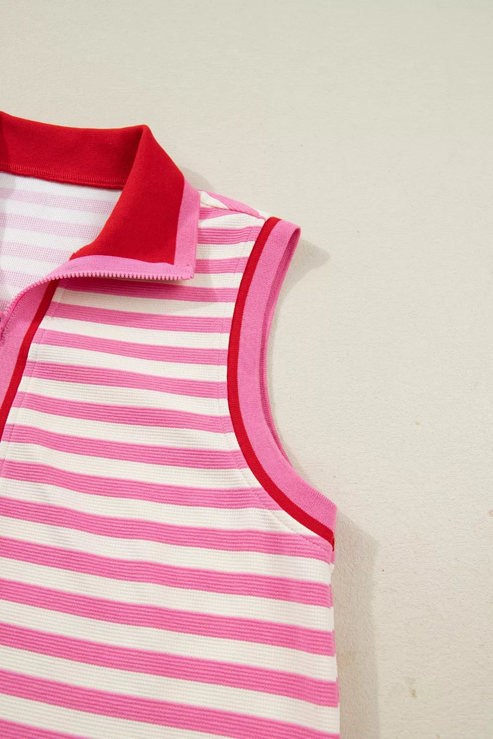 Half Zip Striped Sleeveless Top and Skirt Set