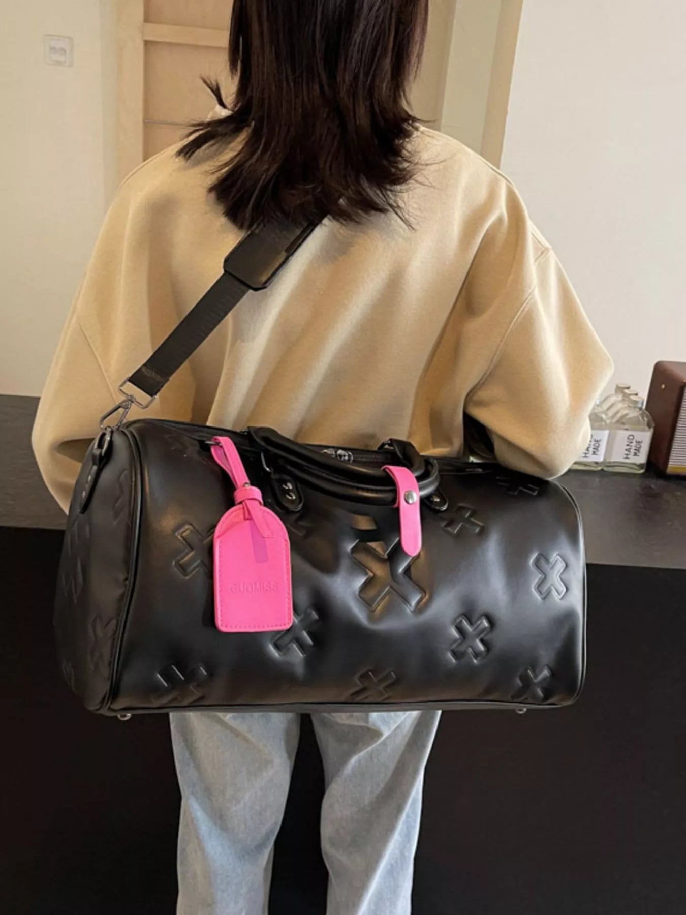 Embossed Cross Pattern Travel Duffel Bag