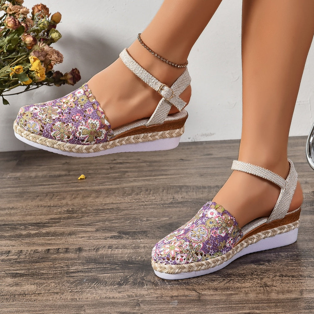 Floral Ankle Strap Espadrille Sandals