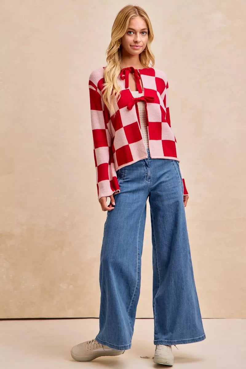 BiBi Wavy Side Edge Detail Lined Wide Leg Jeans