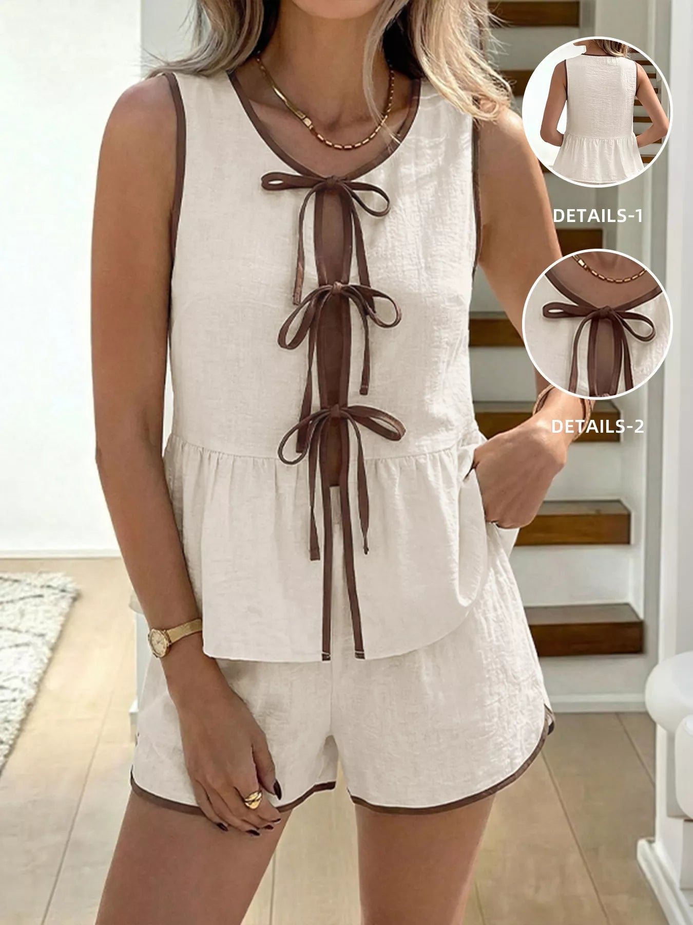 Tie Front Top and Shorts Set