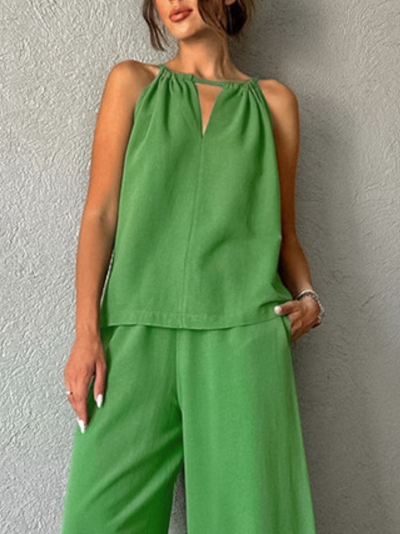 Cutout Tank and Wide Leg Pants Set