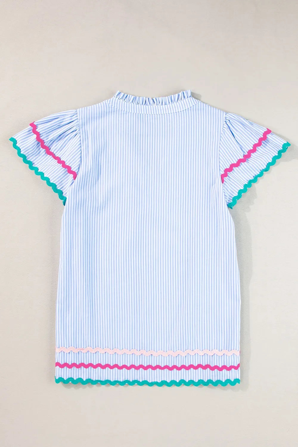 Striped Notched Short Sleeve Blouse