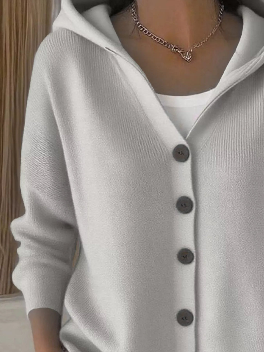 Full Size Hooded Button-Down Knit Cardigan Plus Size