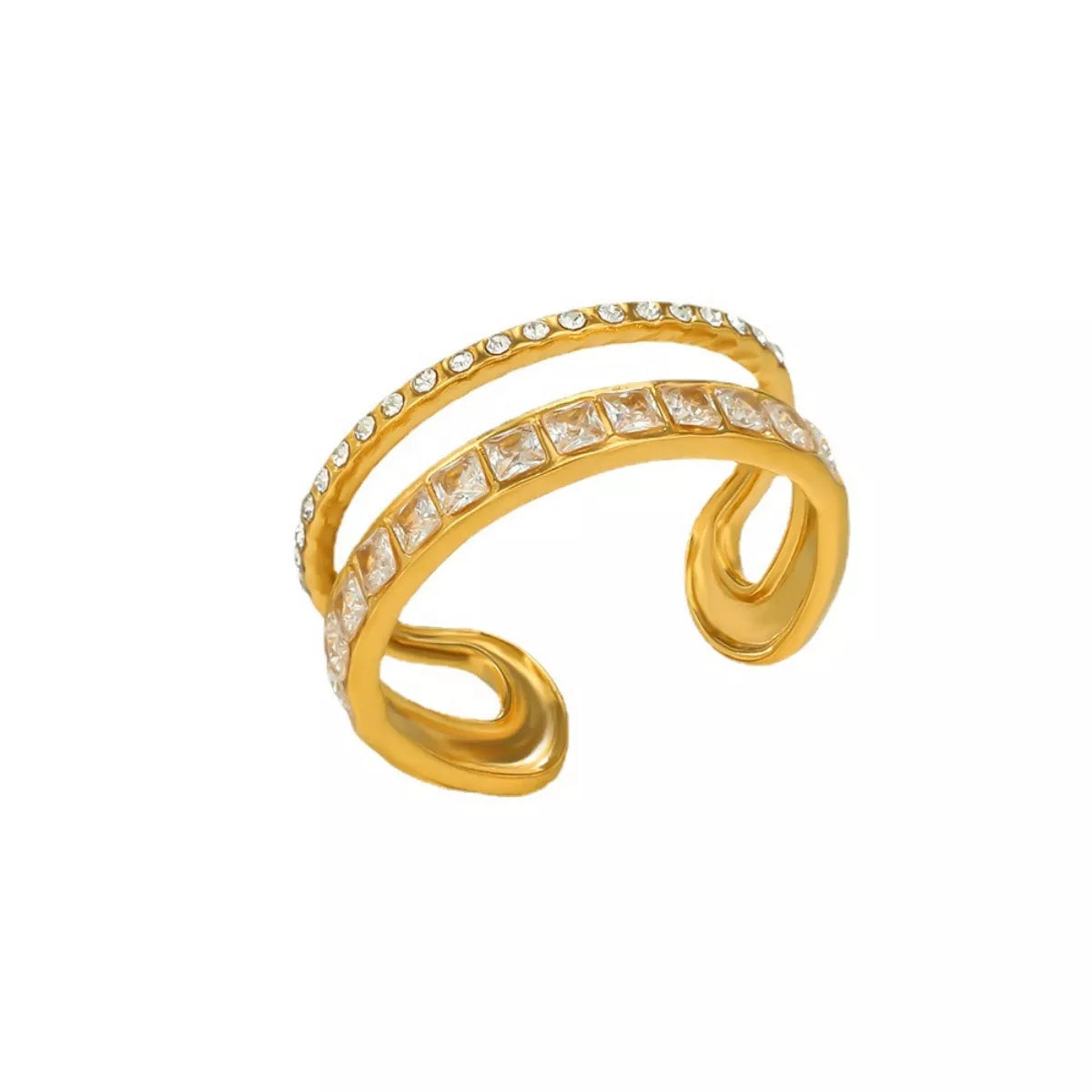 18K Gold-Plated Rhinestone Open Ring