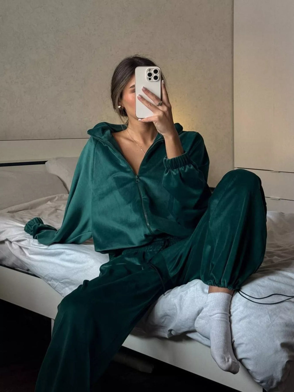 Zip Up Long Sleeve Outerwear and Pants Set