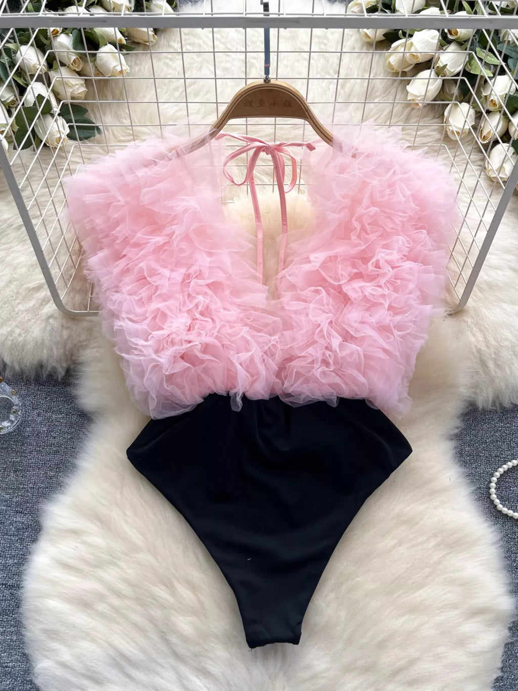 Ruffle Trim Sleeveless Bodysuit