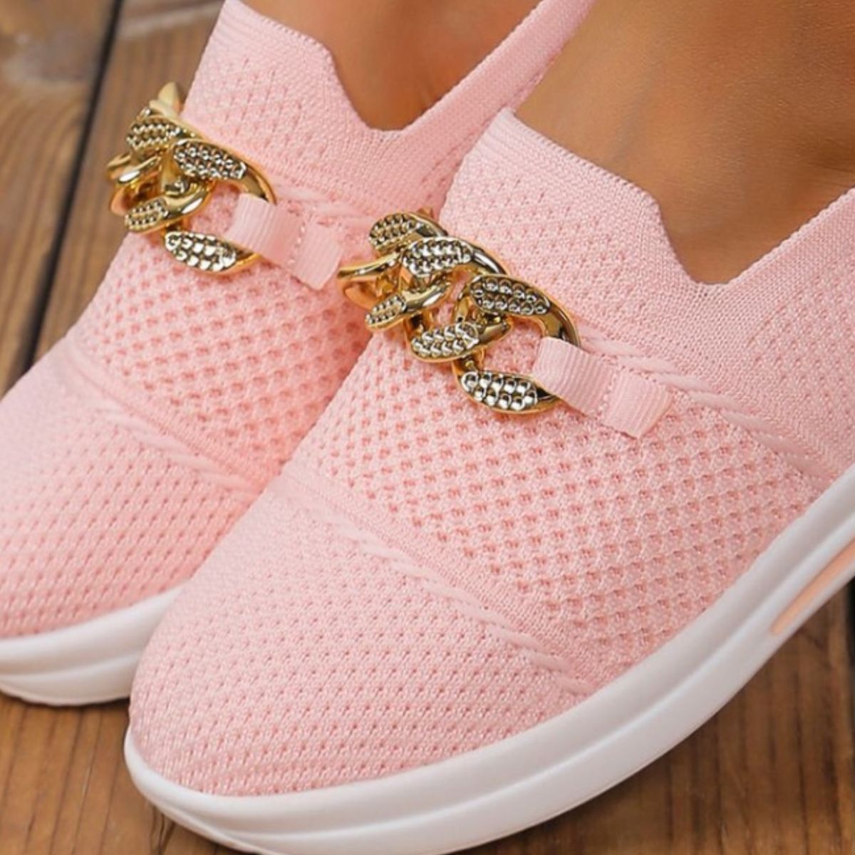 Chain Detail Round Toe Slip-Ons
