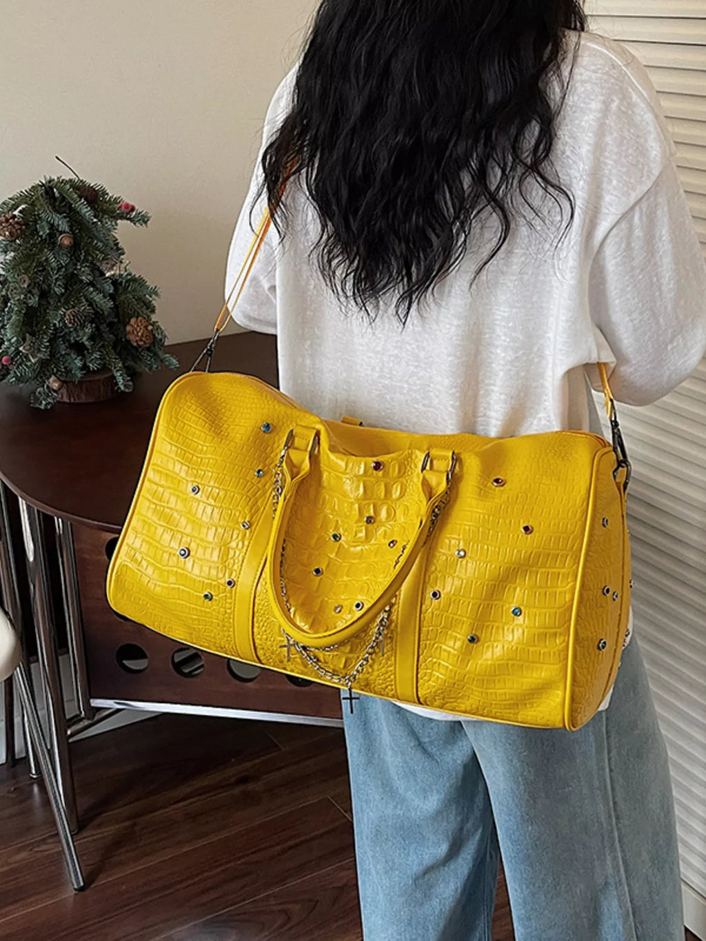 Studded Leather Duffel Bag