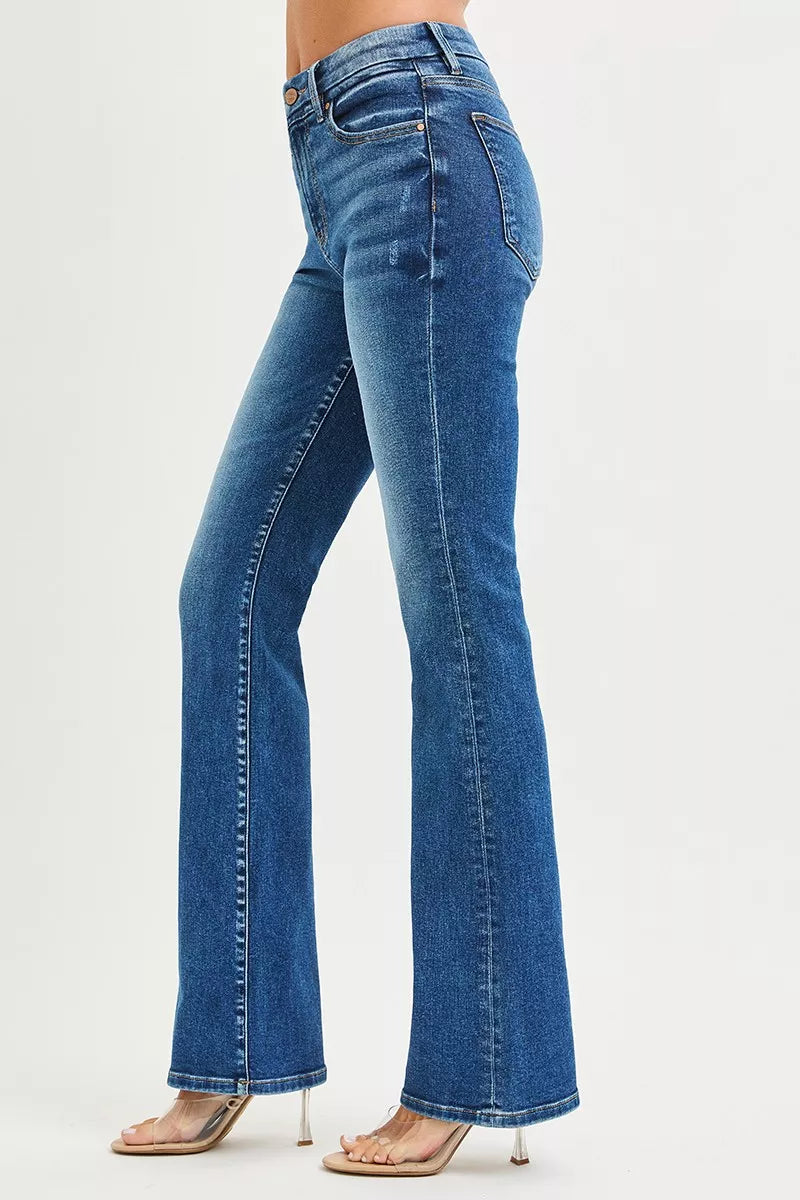 RISEN High Rise  Bootcut Jeans With Distressed Details