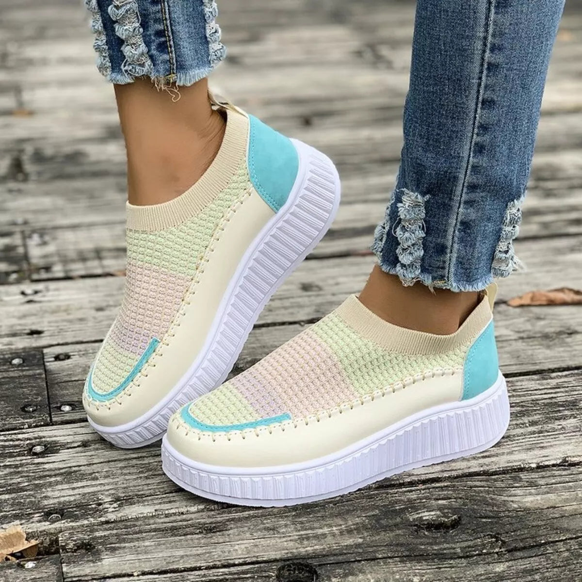 Round Toe Platform Slip-Ons