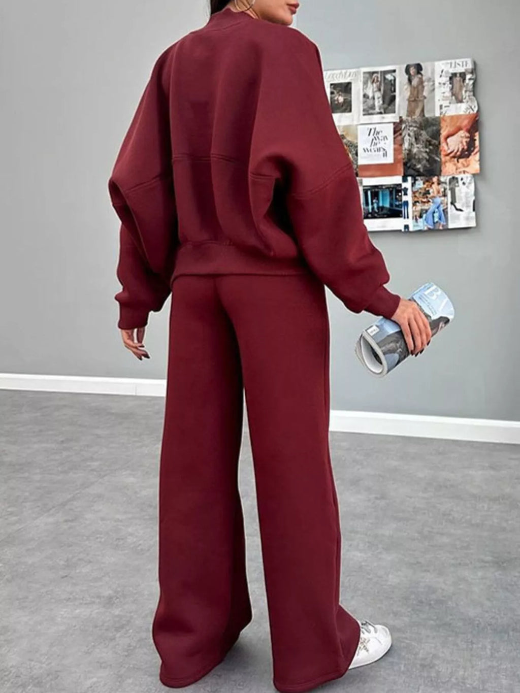 Zip Up Dropped Shoulder Outerwear and Pants Set