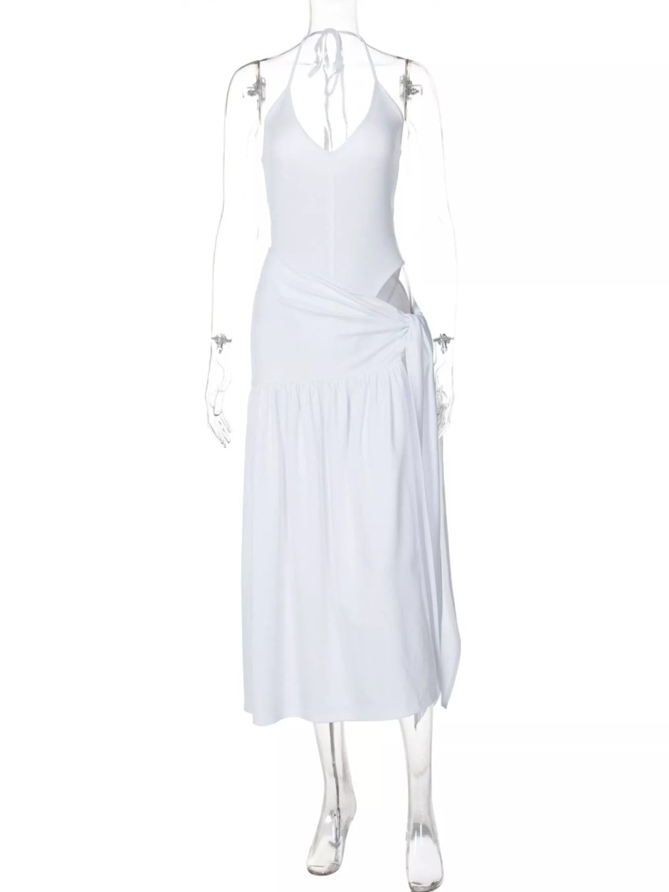 Halter Neck Ruched Bodysuit and Maxi Skirt Set