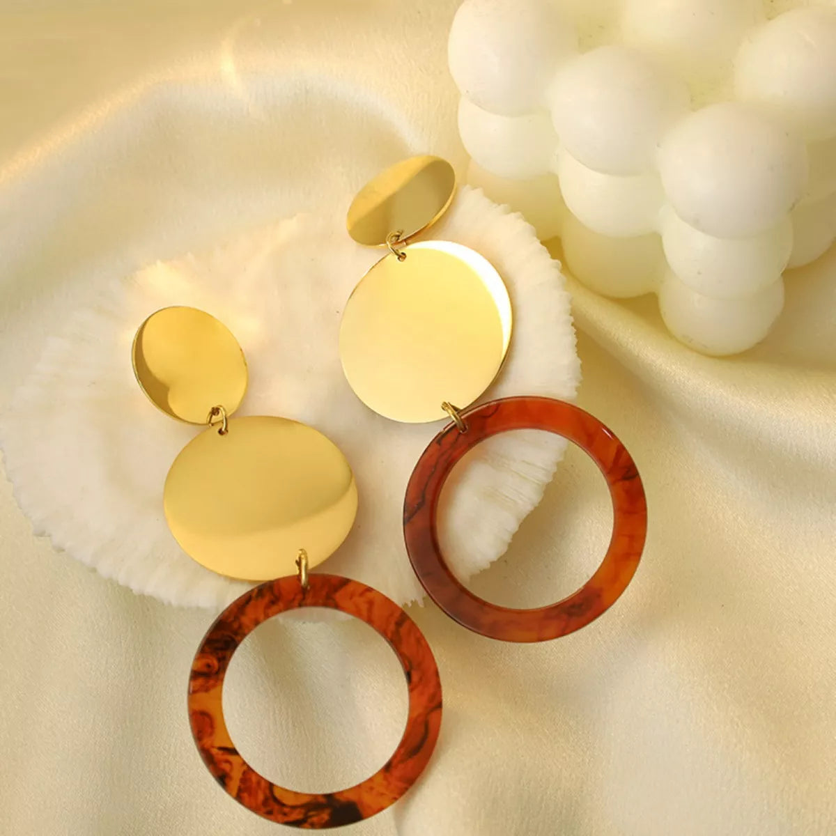 18K Gold-Plated Geometric Circle Dangle Earrings
