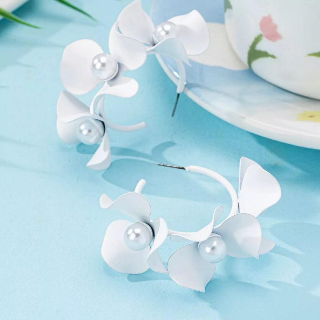 Floral Pearl Hoop Earrings
