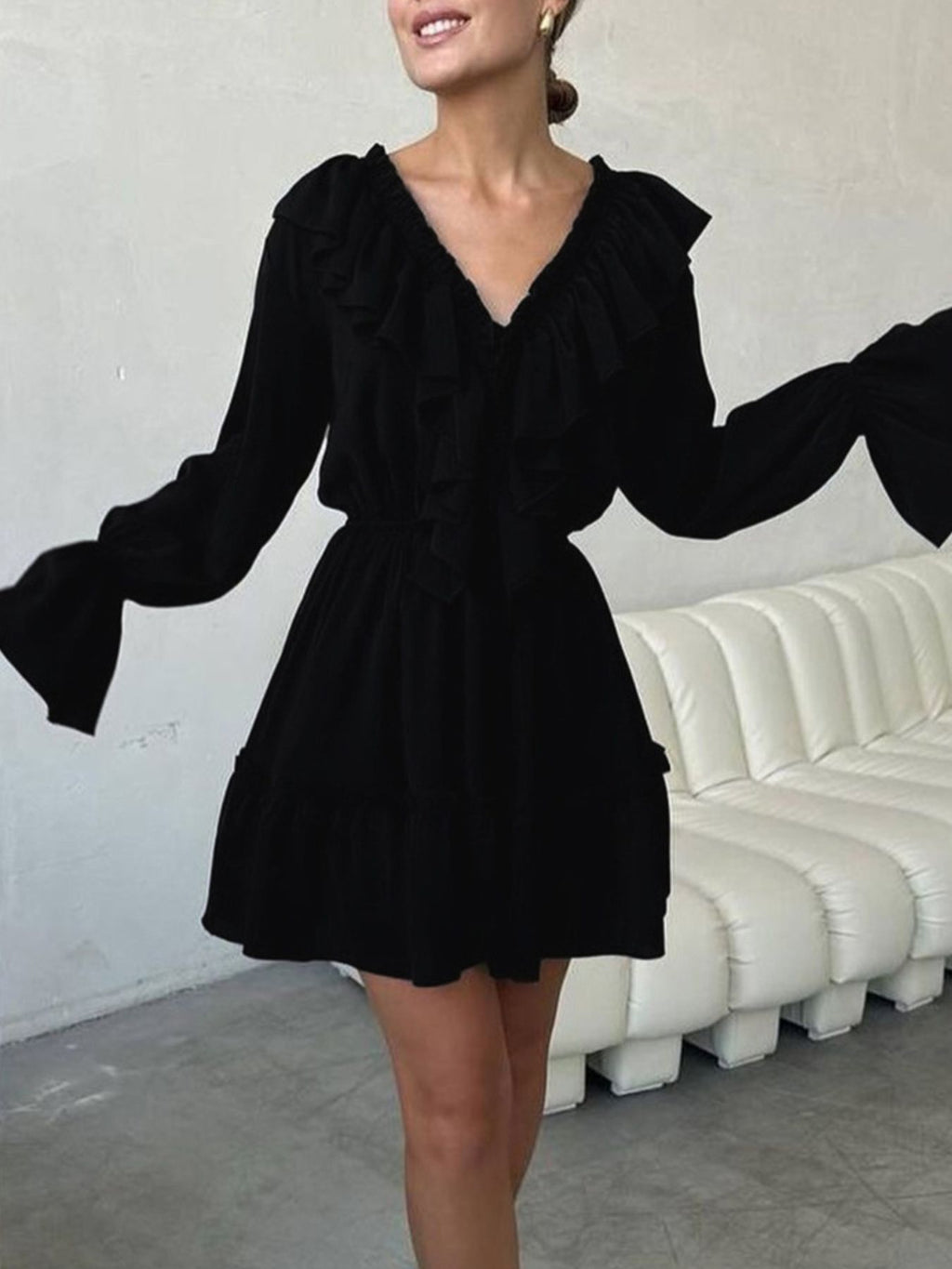Ruffled Flounce Sleeve Mini Dress