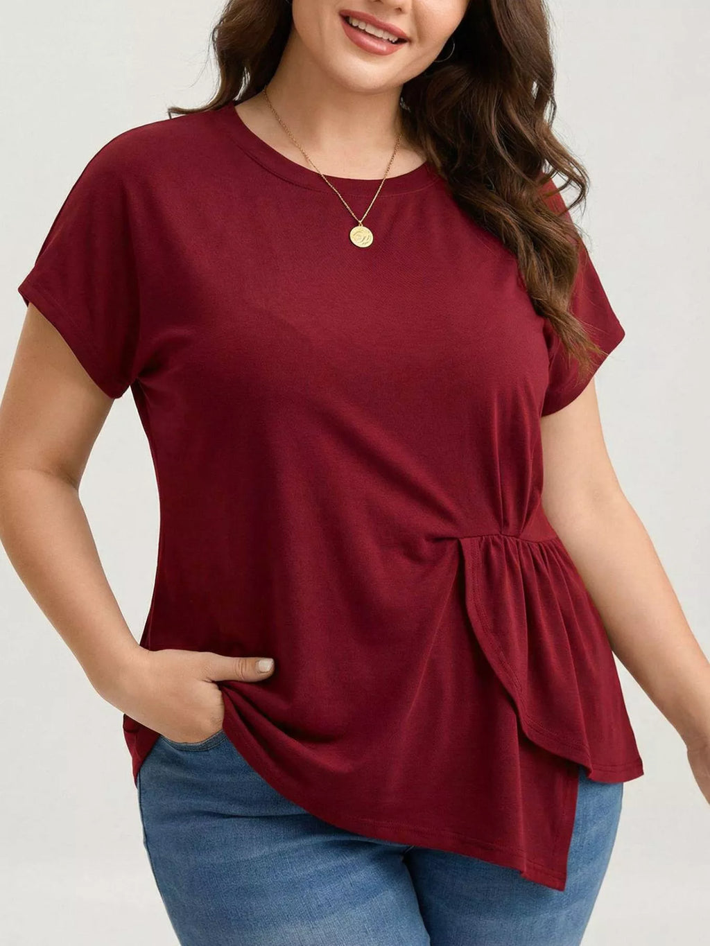 Plus Size Solid Color Ruffle Hem T-Shirt