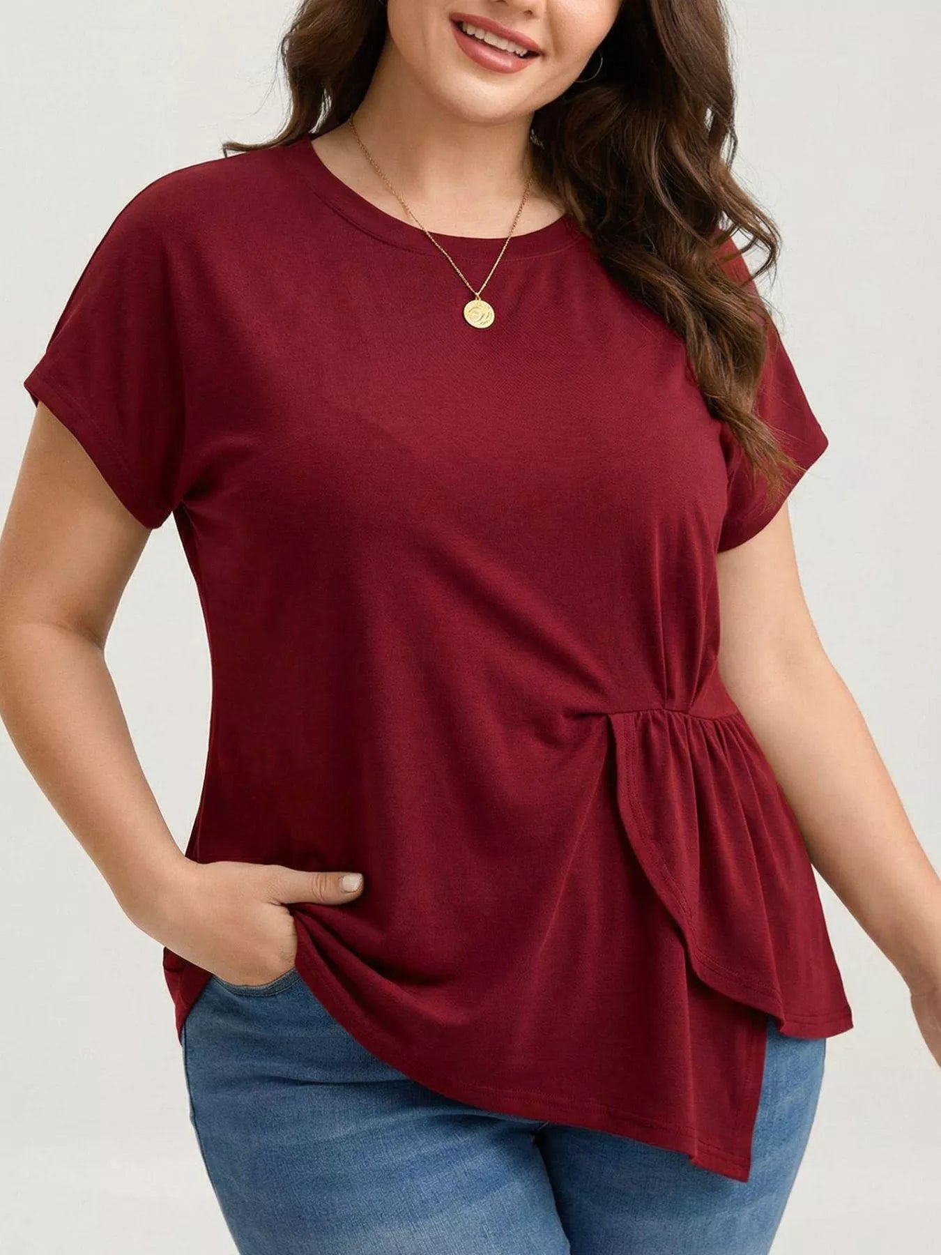 Plus Size Solid Color Ruffle Hem T-Shirt