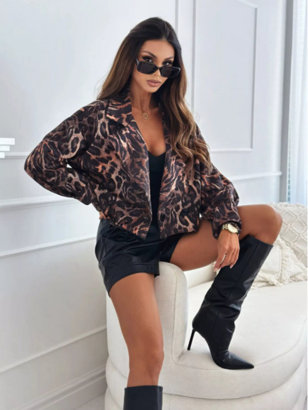 Leopard Print Cropped Blazer