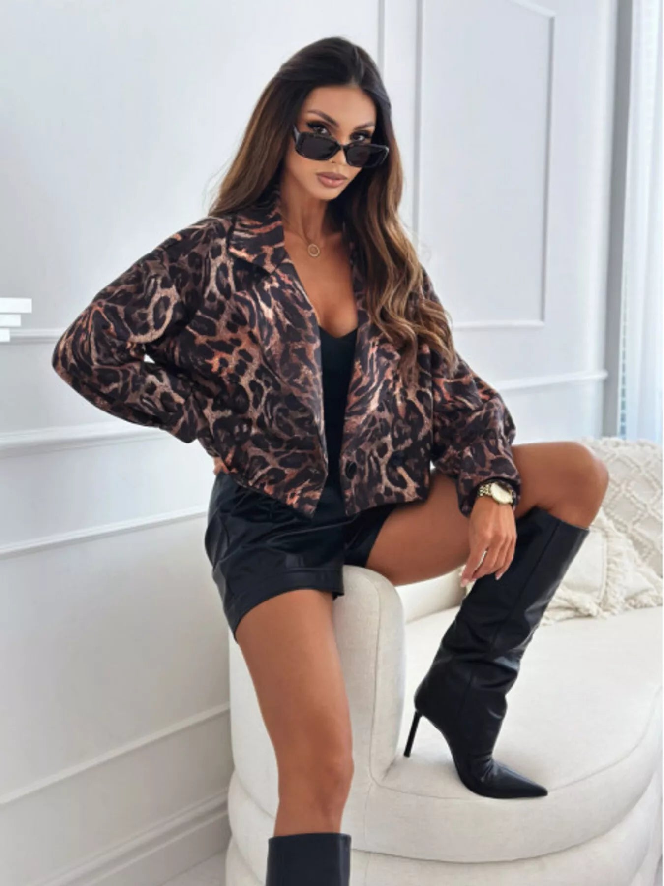 Leopard Print Cropped Blazer
