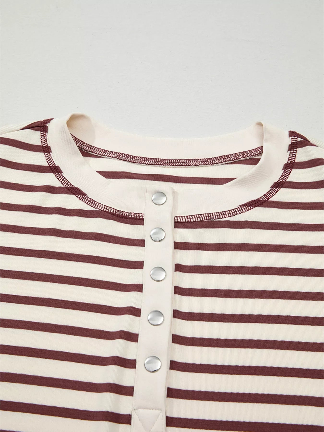 Striped Drop Shoulder Long Sleeve Henley Top