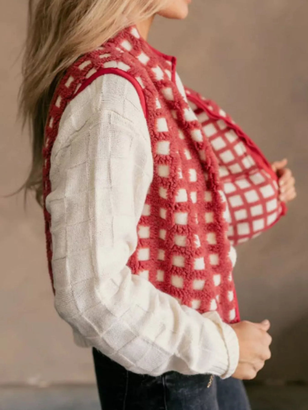 Plaid Zip Up Vest Coat