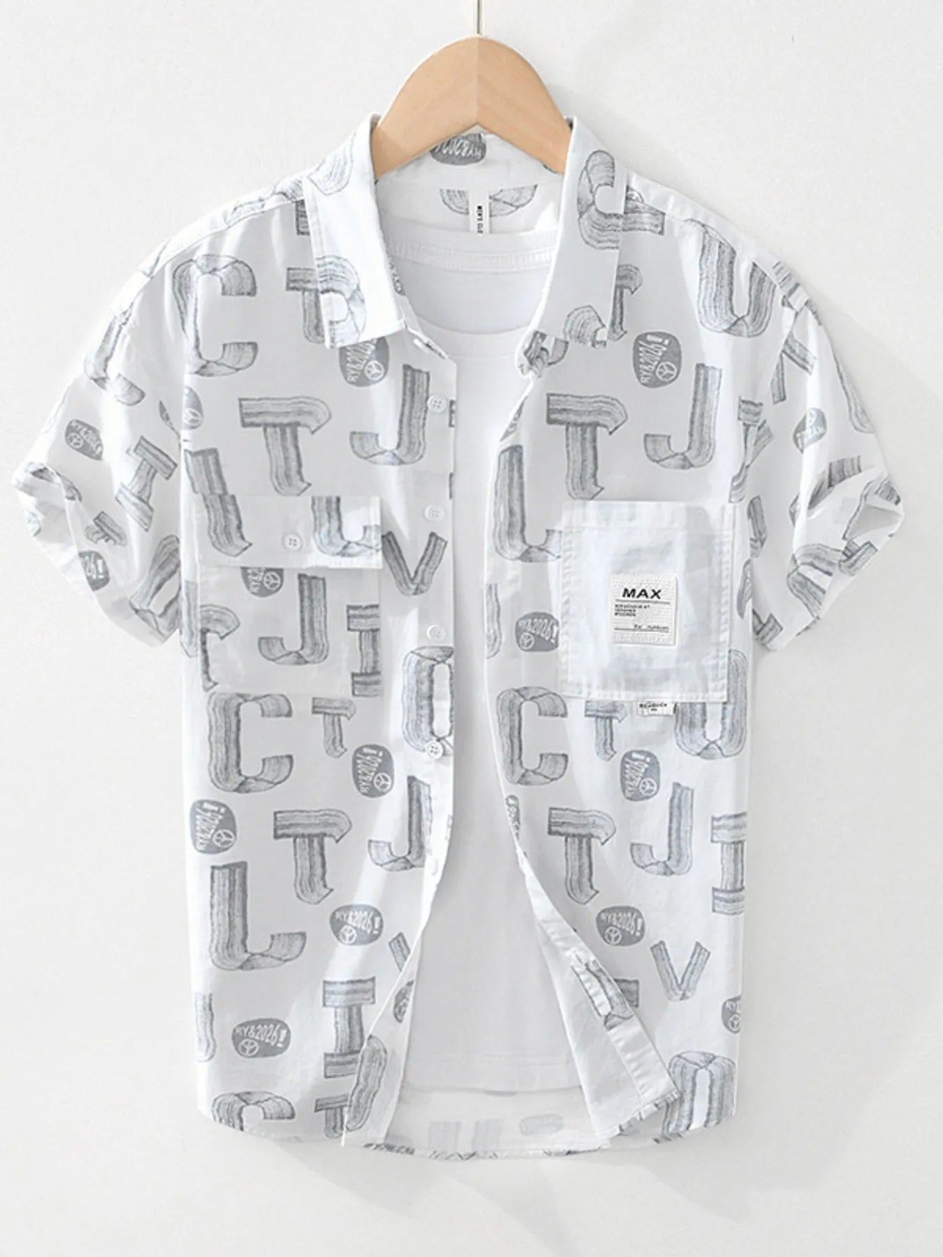 Men's Plus Size Printed Button Up Short Sleeve Shirt